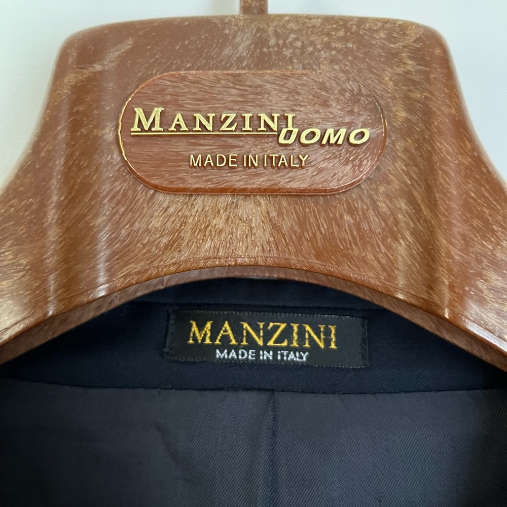 Manzini Uomo Super 120 Wool Single Breasted 3 Button Navy Men's Blazer - Picture 3 of 12
